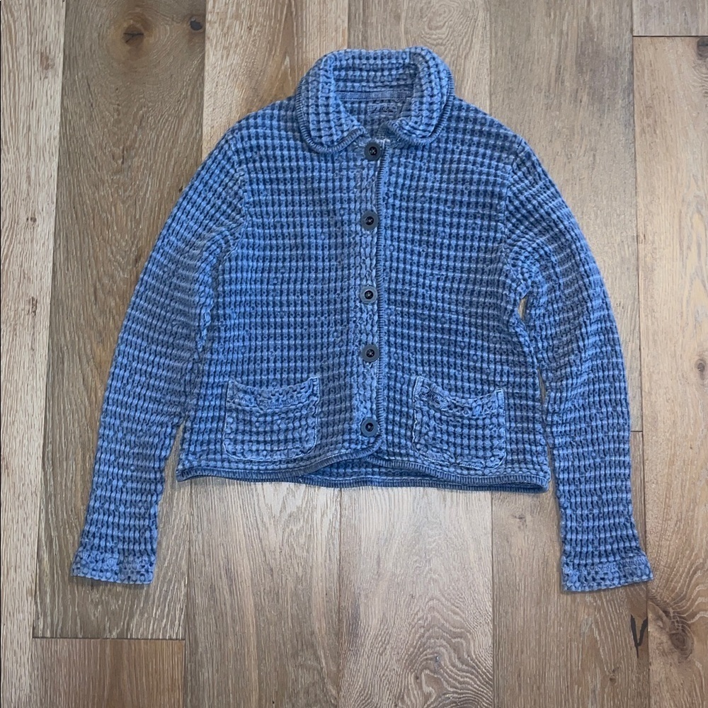 Mod-O-Doc Waffle Jacket 100% cotton dusty blue button up size 1